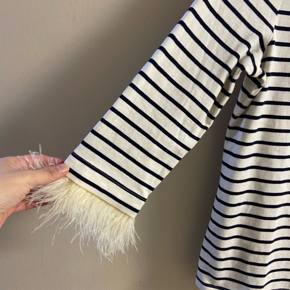 Talbots Cream and Navy Stripe Feather-Cuff Boatneck Top medium petite - Picture 3 of 4